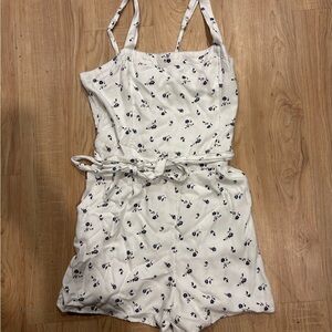 Hollister White and Blue Floral Jumpsuit
